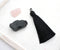 black tassels, silky nylon, 3.5 inches, sold as 1 piece.